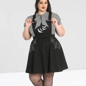 Unique Vintage Hell Bunny Bat Miss Muffet Pinafore Dress 2XL NWT Halloween